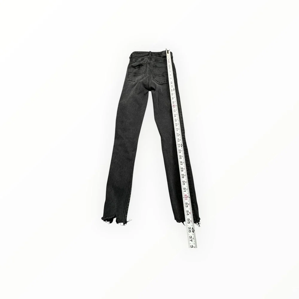 American Eagle Jegging Crop Womens 0 Black Next Level Stretch Distressed Raw Hem